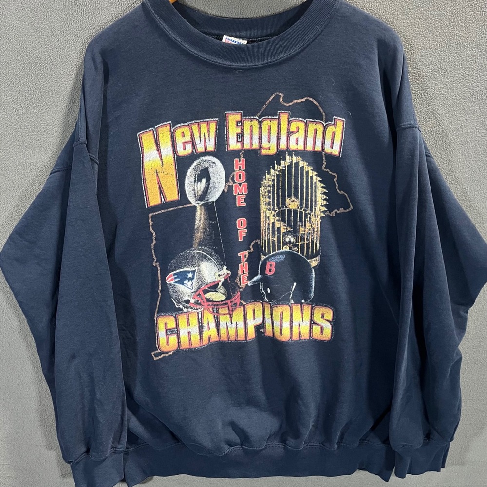 Gildan New England Home of the Champions Sweatshirt Mens XL Patriots Red Sox